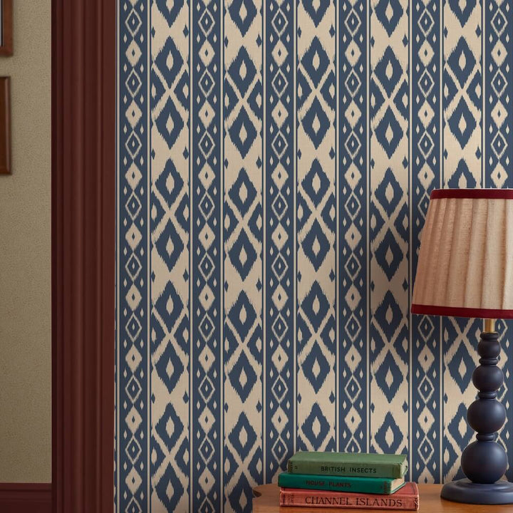 Joules Ikat Stripe Blue Wallpaper