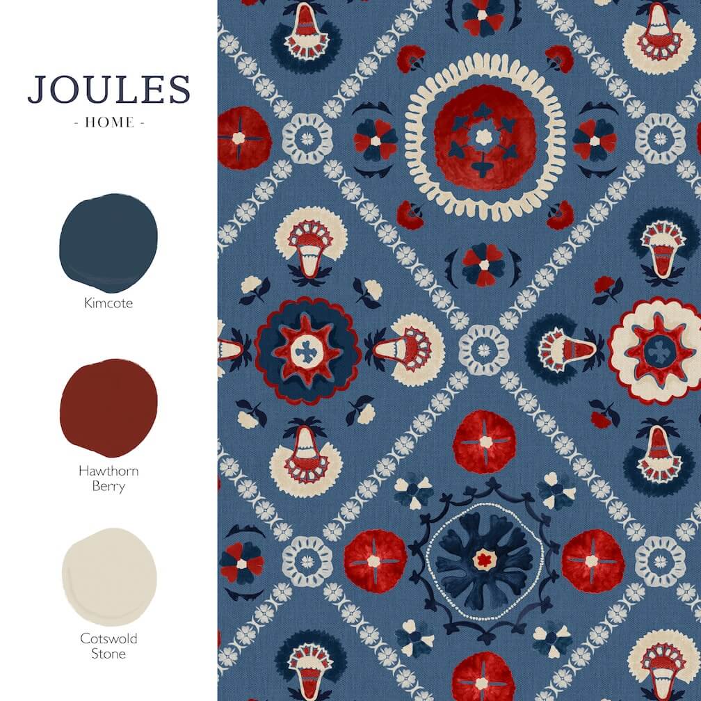 Joules Festival Floral Trellis Blue Wallpaper