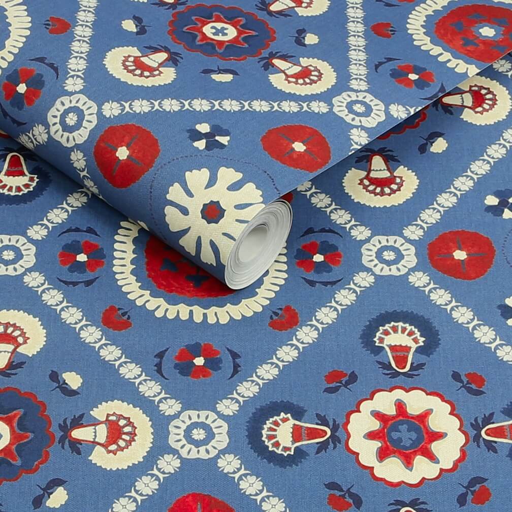Joules Festival Floral Trellis Blue Wallpaper