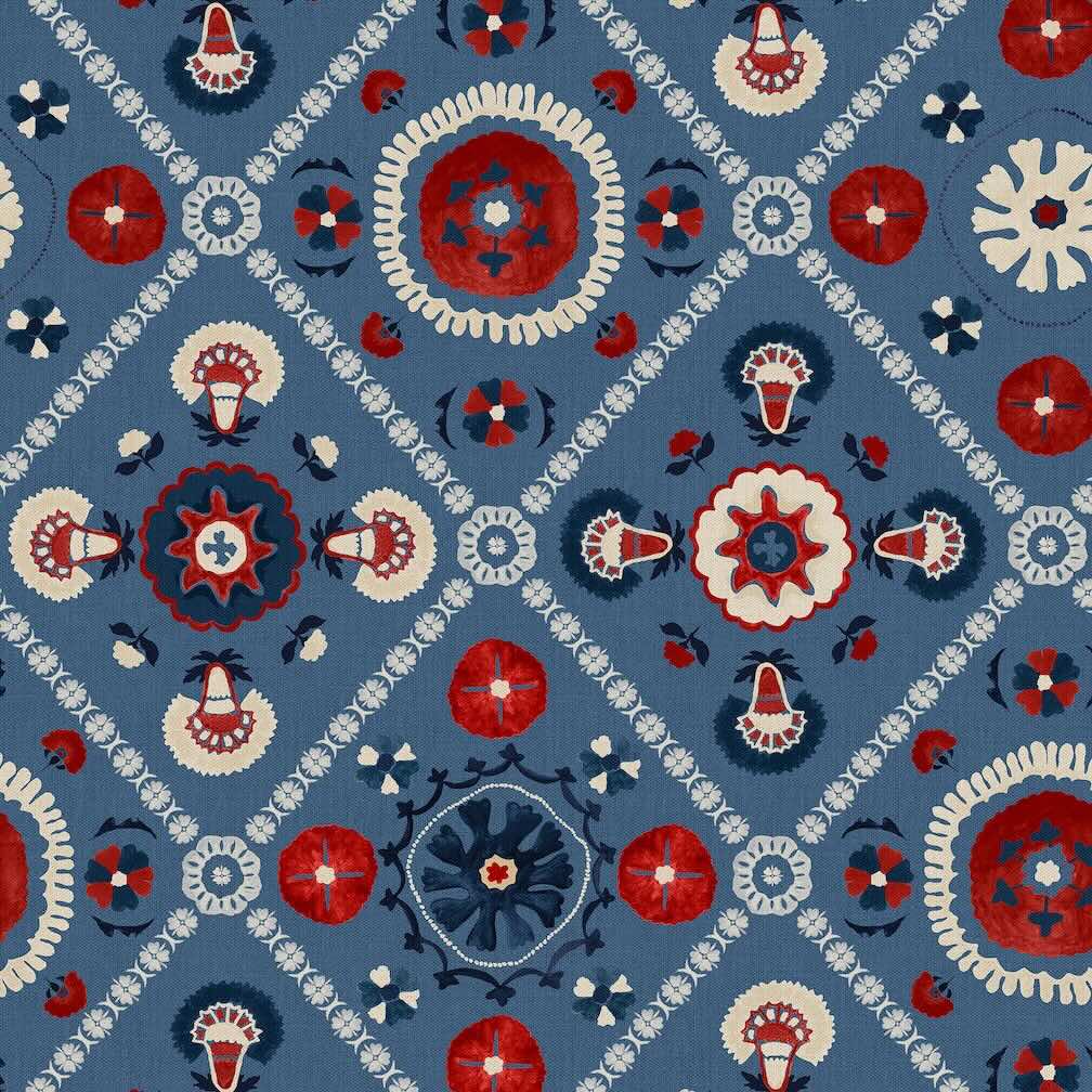 Joules Festival Floral Trellis Blue Wallpaper