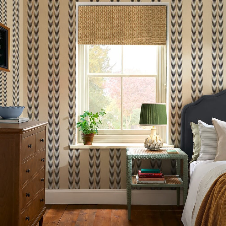 Joules Palm Leaf Stripe Cream & Blue Wallpaper