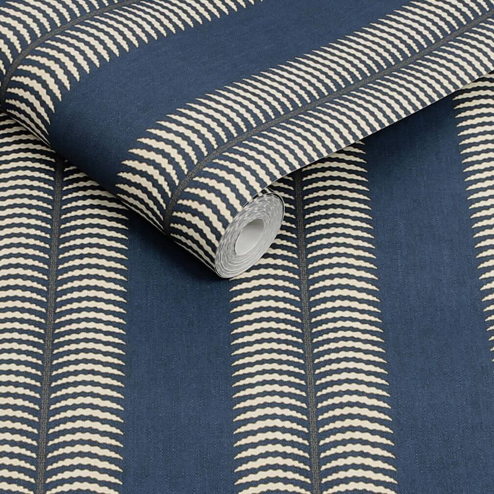 Joules Palm Leaf Stripe Blue Wallpaper