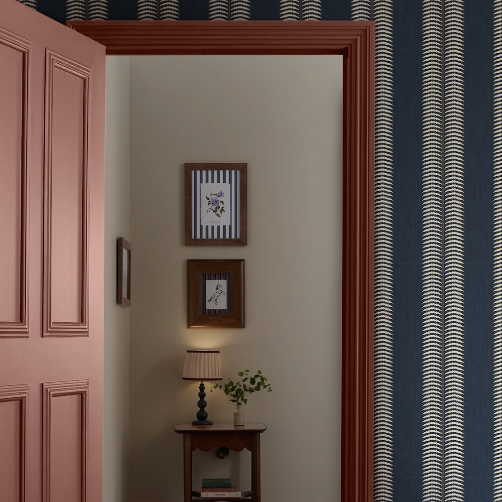 Joules Palm Leaf Stripe Blue Wallpaper