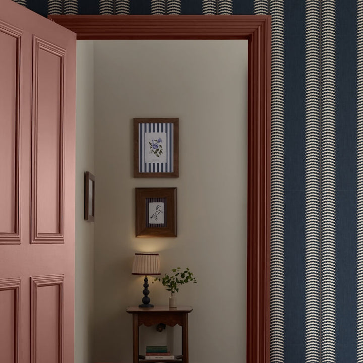 Joules Palm Leaf Stripe Blue Wallpaper