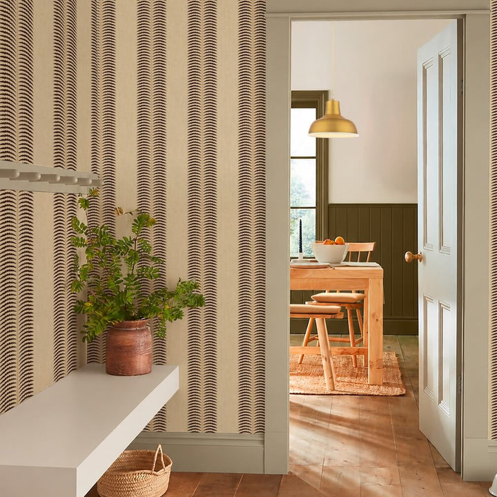 Joules Palm Leaf Stripe Cream & Brown Wallpaper