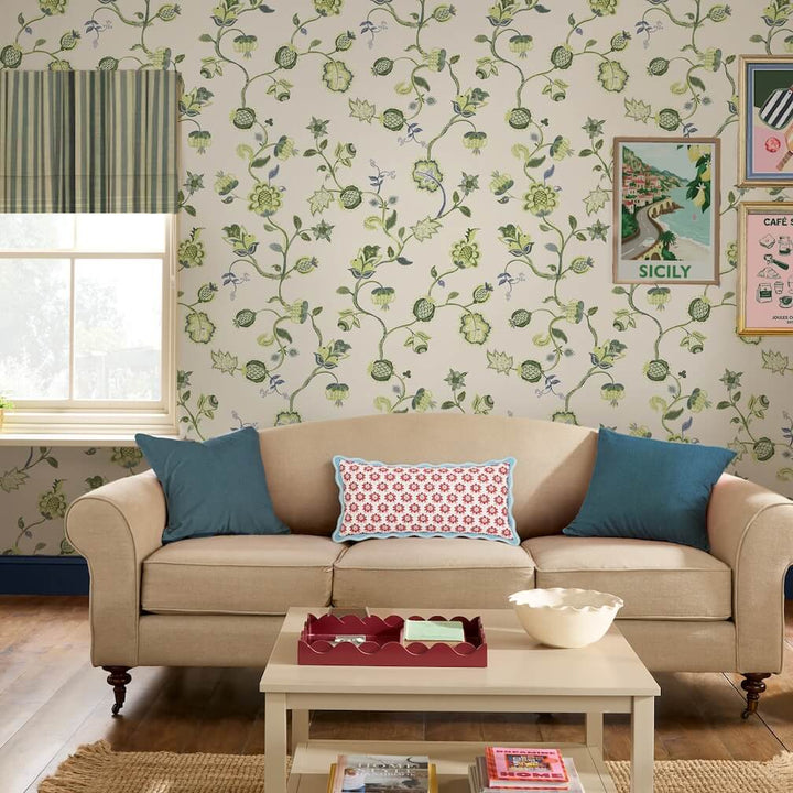 Joules Tree Of Life Floral Green Wallpaper