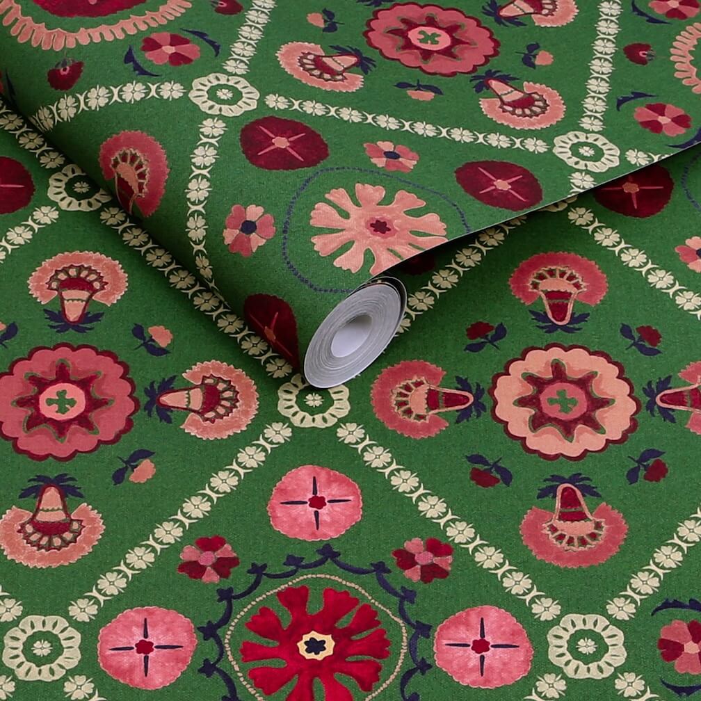 Joules Festival Floral Trellis Green Wallpaper
