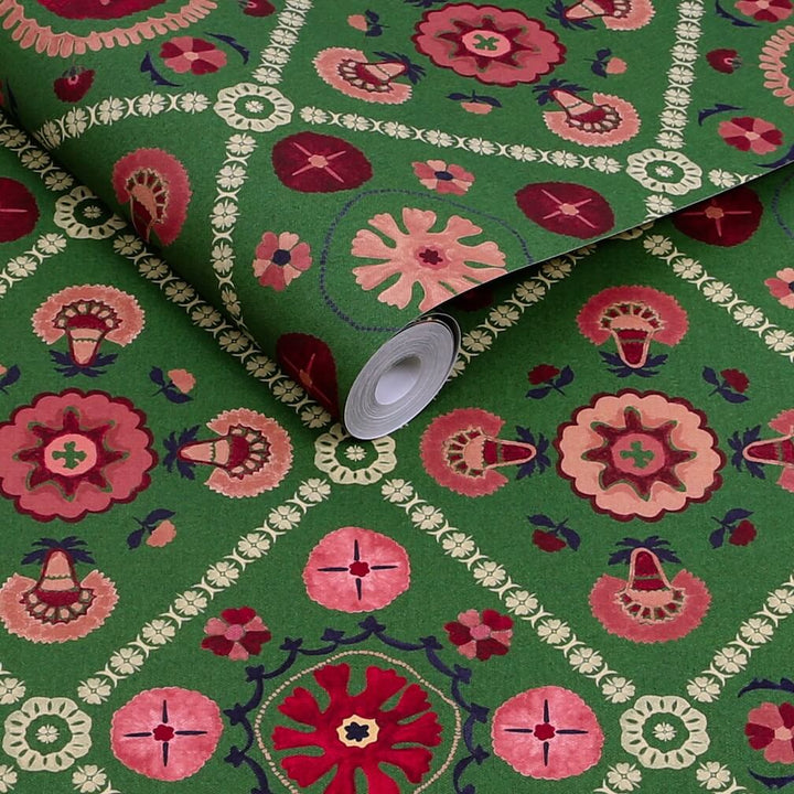 Joules Festival Floral Trellis Green Wallpaper