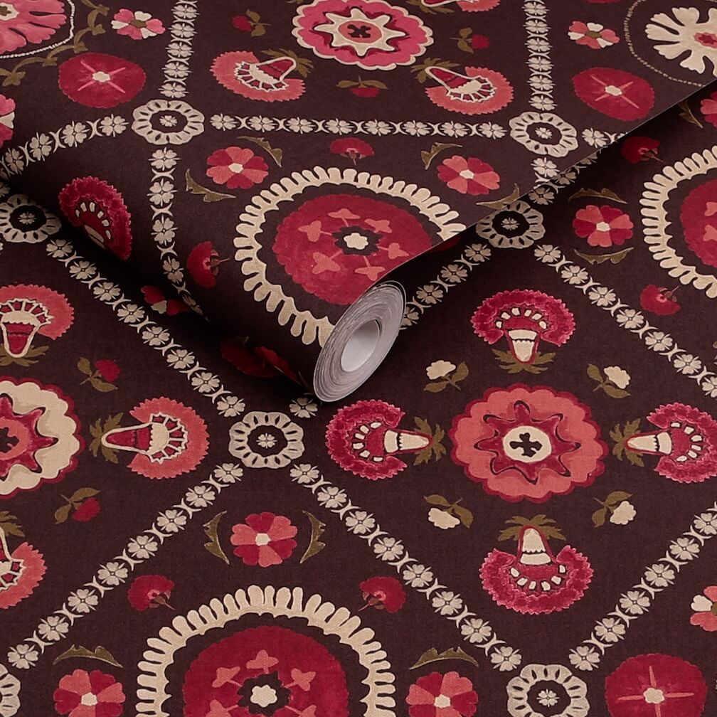 Joules Festival Floral Trellis Red Wallpaper