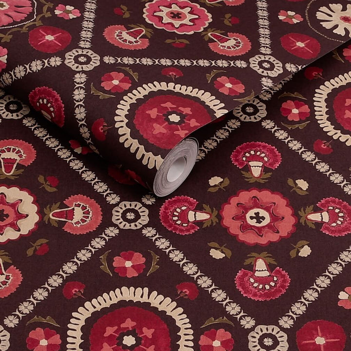 Joules Festival Floral Trellis Red Wallpaper
