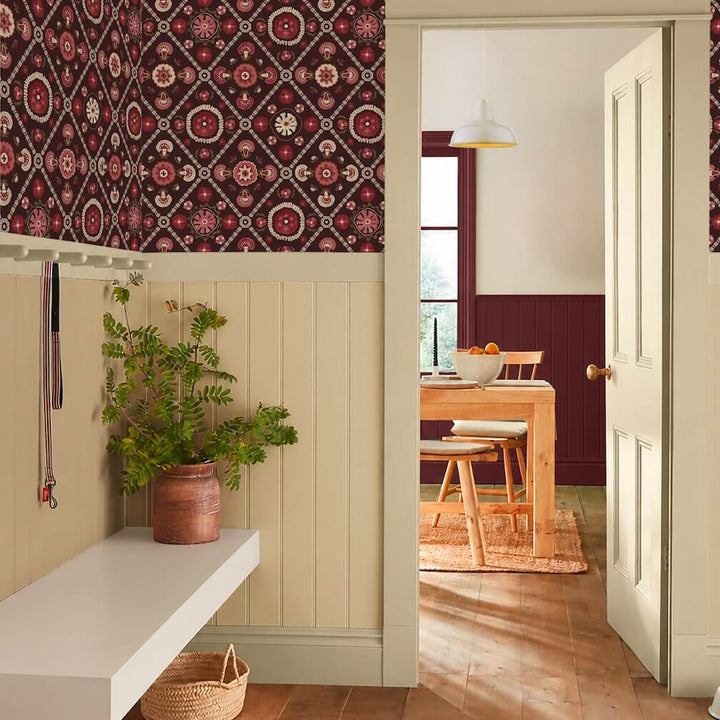 Joules Festival Floral Trellis Red Wallpaper
