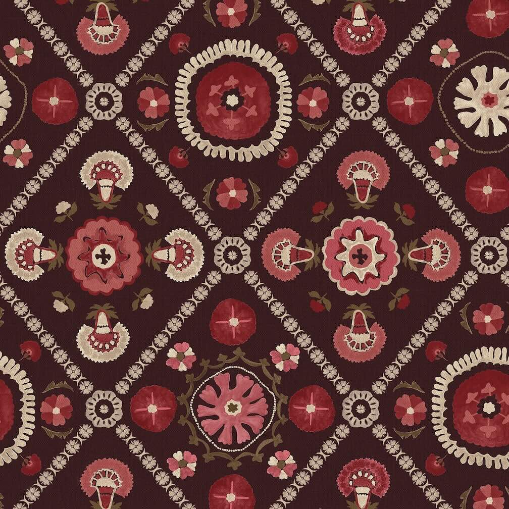 Joules Festival Floral Trellis Red Wallpaper