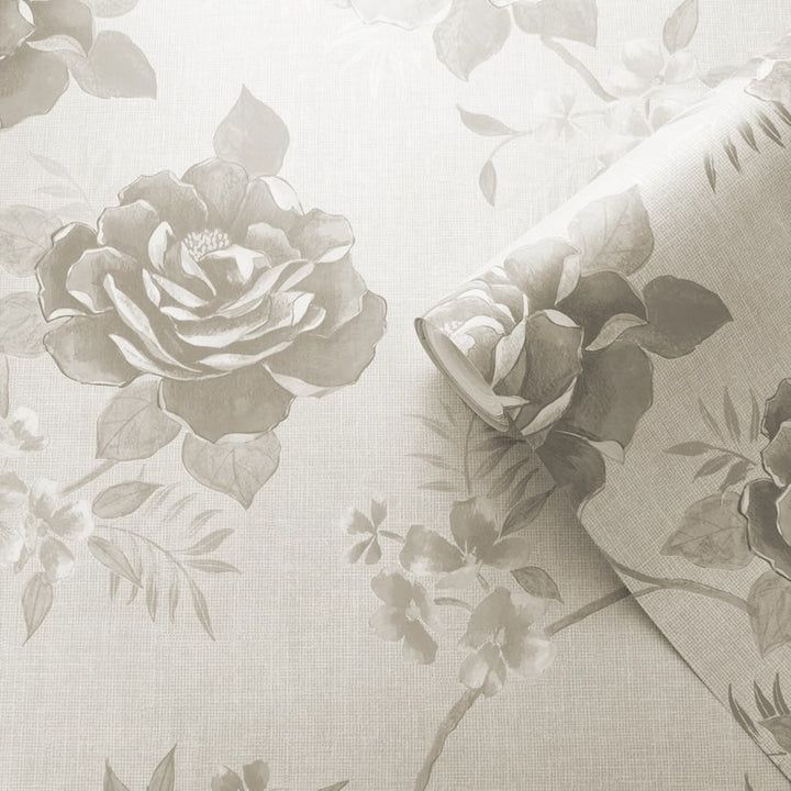 Rosalind Cream Floral Rose Wallpaper