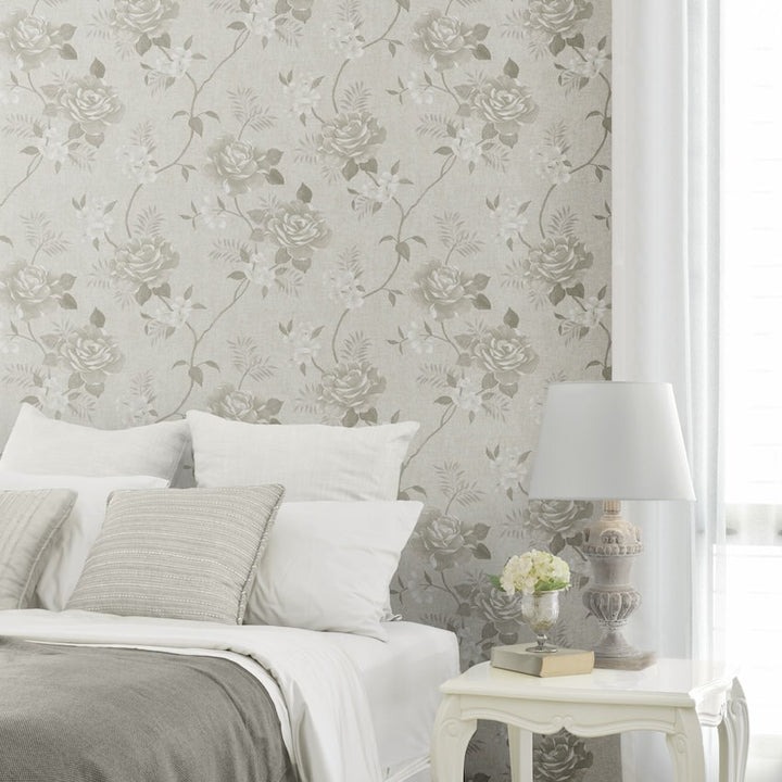 Rosalind Cream Floral Rose Wallpaper