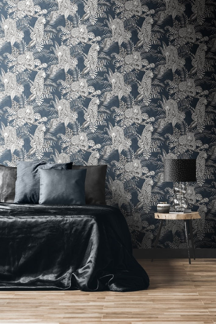 Muriva Mamboa Leopard Blue Wallpaper