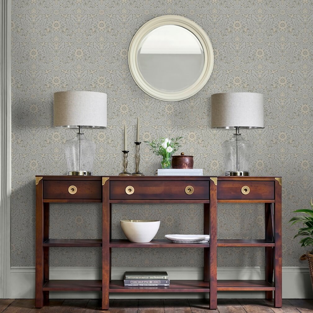 Laura Ashley Delamore Stone Grey Wallpaper