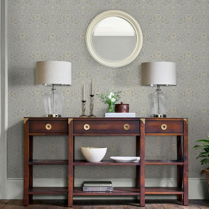 Laura Ashley Delamore Stone Grey Wallpaper