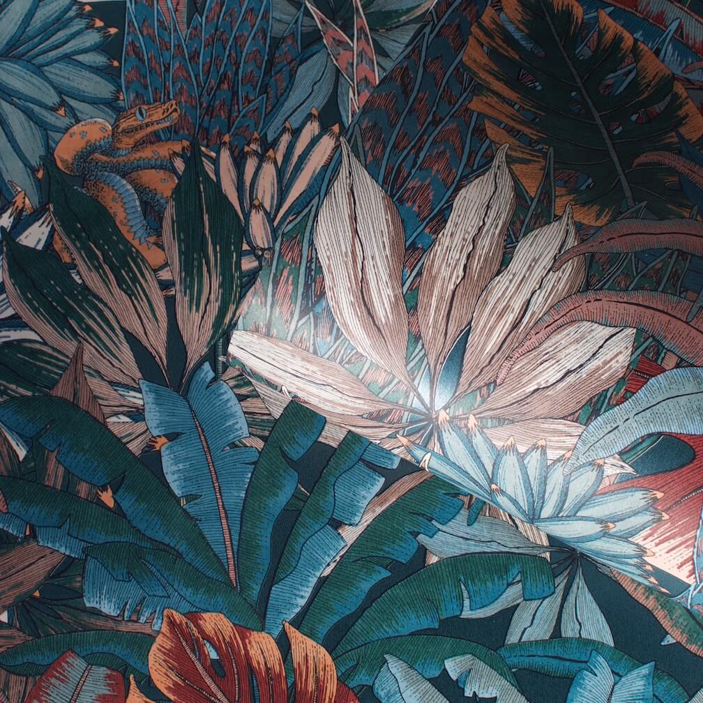 Muriva Lush Forest Teal Metallic Wallpaper