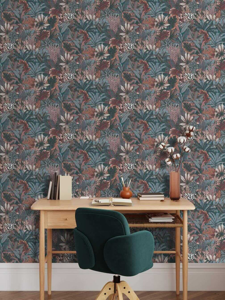Muriva Lush Forest Teal Metallic Wallpaper