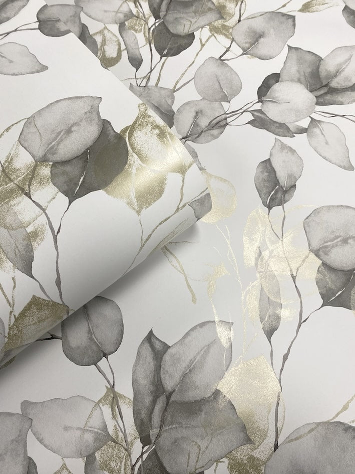 Muriva Eucalyptus Natural Metallic Gold Wallpaper