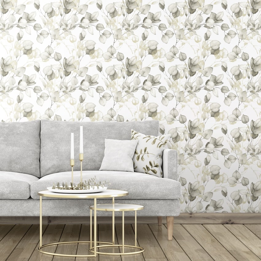 Muriva Eucalyptus Natural Metallic Gold Wallpaper