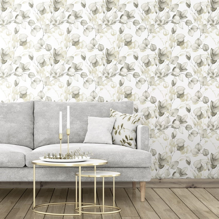 Muriva Eucalyptus Natural Metallic Gold Wallpaper