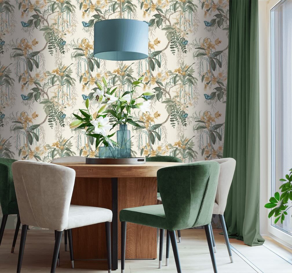 Belgravia Suki Green and Yellow Wallpaper
