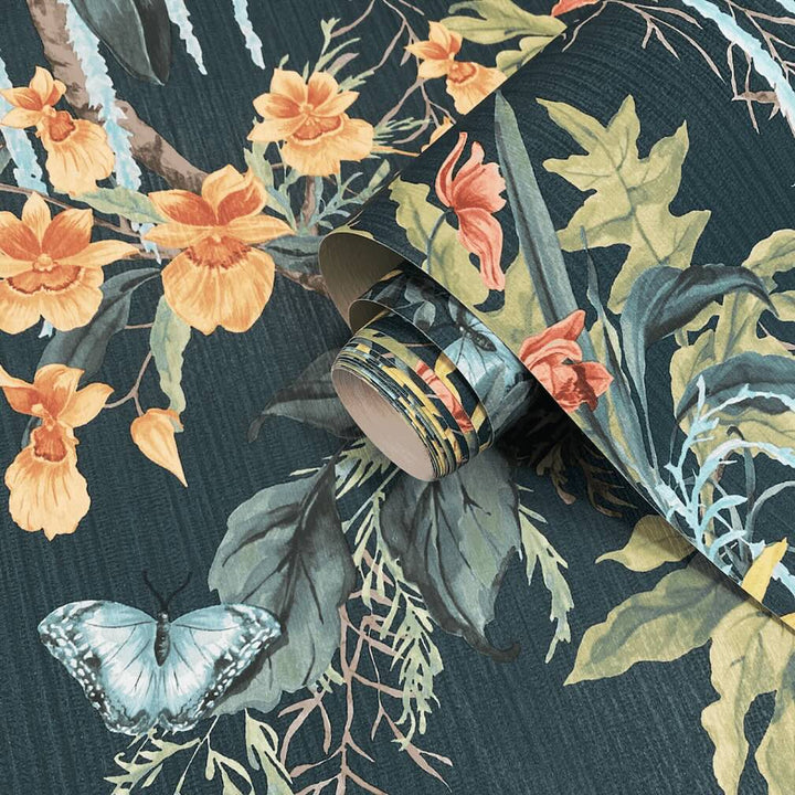 Belgravia Suki Dark Green and Blue Wallpaper