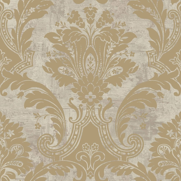 Belgravia Plaster Damask and Linear Concrete Gold Wallpaper