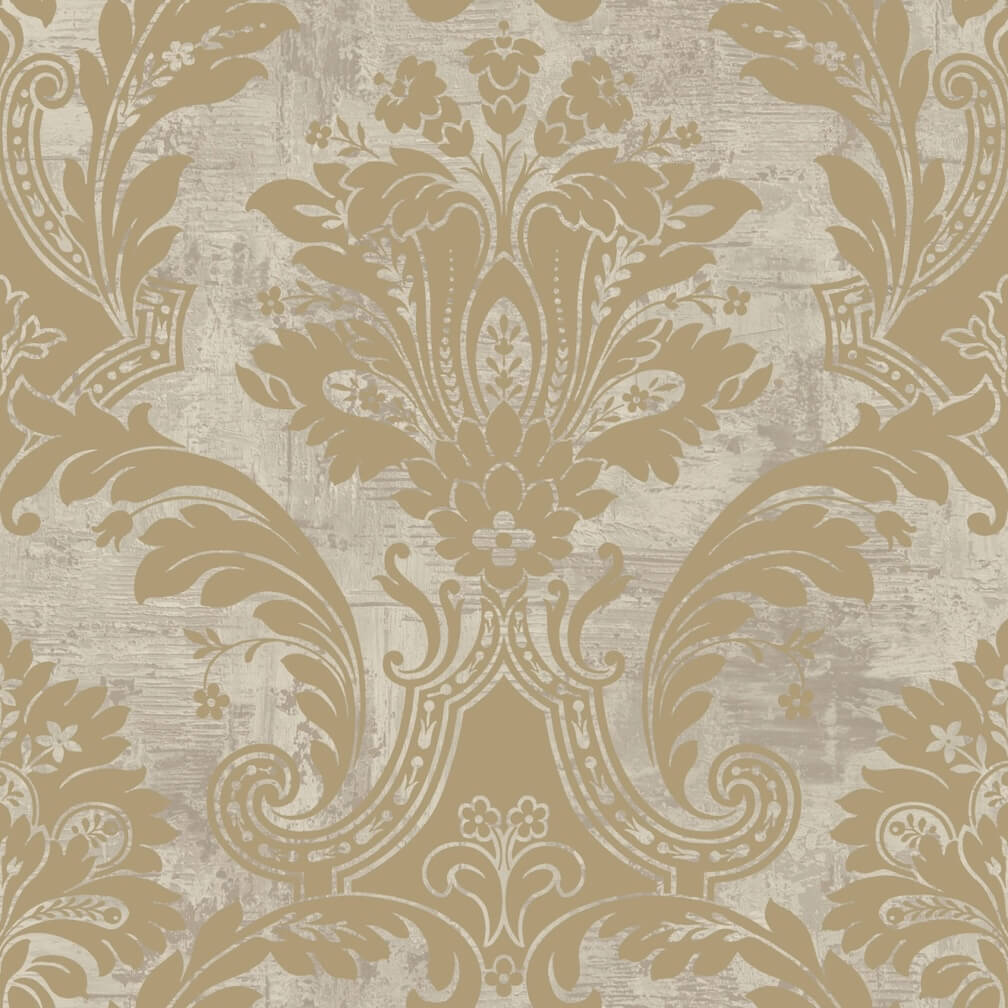 Belgravia Plaster Damask and Linear Concrete Gold Wallpaper