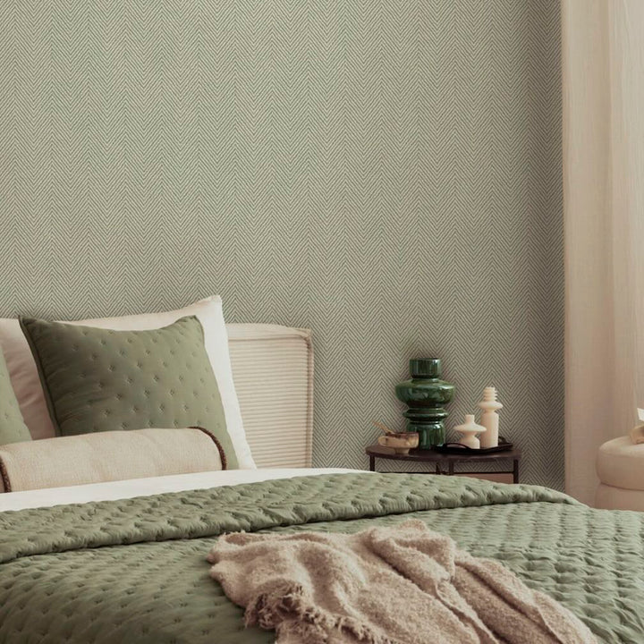 Belgravia Herringbone Sage Wallpaper