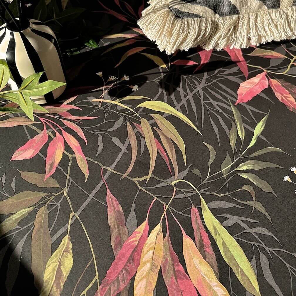 Belgravia Kanata Leaf Pink Charcoal Wallpaper