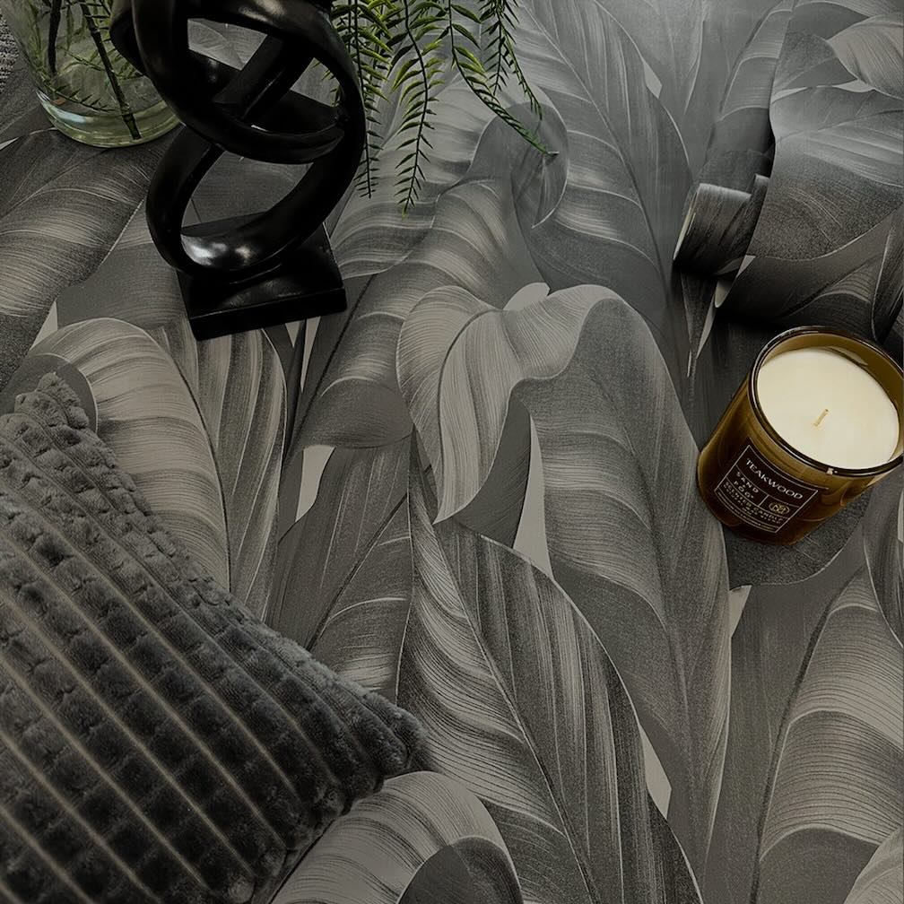 Belgravia Sumatra Leaf Charcoal Wallpaper