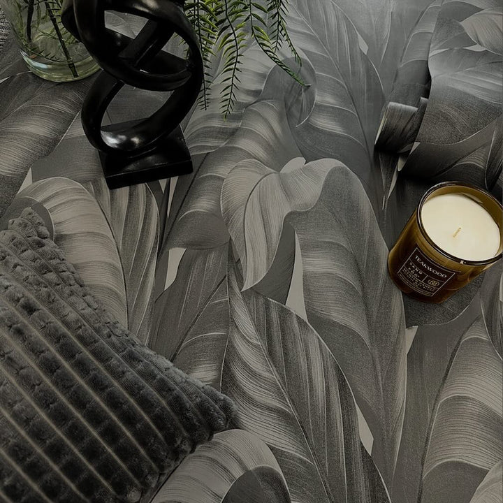 Belgravia Sumatra Leaf Charcoal Wallpaper