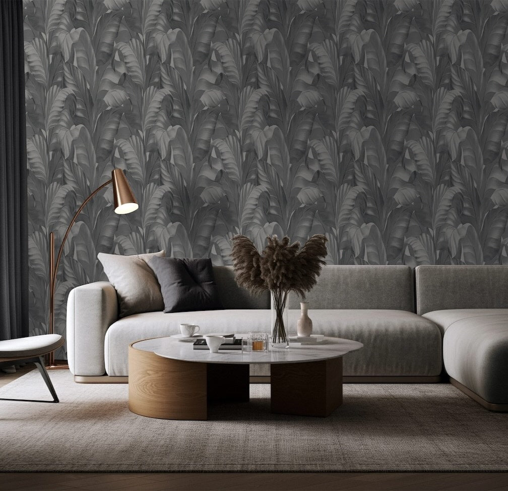 Belgravia Sumatra Leaf Charcoal Wallpaper