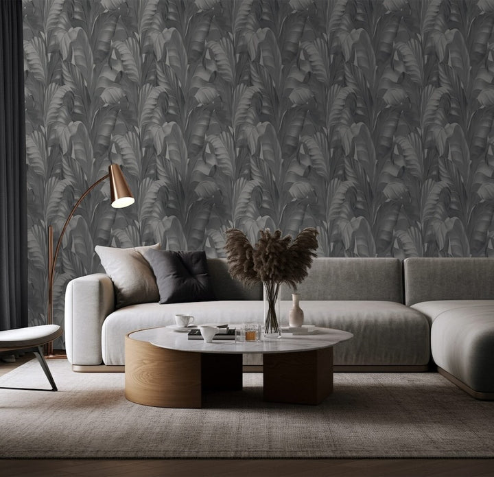 Belgravia Sumatra Leaf Charcoal Wallpaper