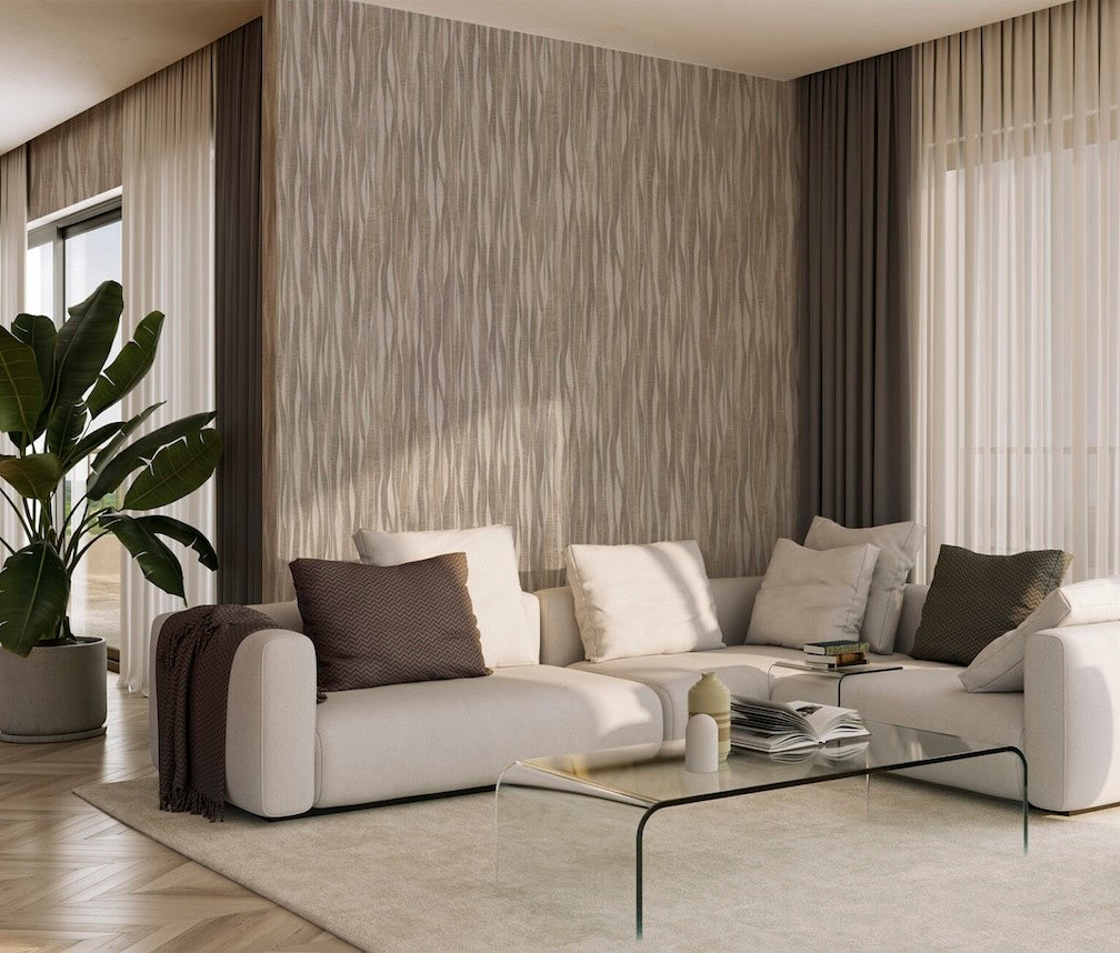 Belgravia Fabiano Beige Vertical Fabric Wallpaper