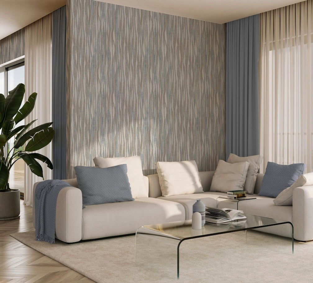 Belgravia Fabiano Blue Vertical Fabric Wallpaper