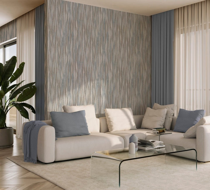 Belgravia Fabiano Blue Vertical Fabric Wallpaper