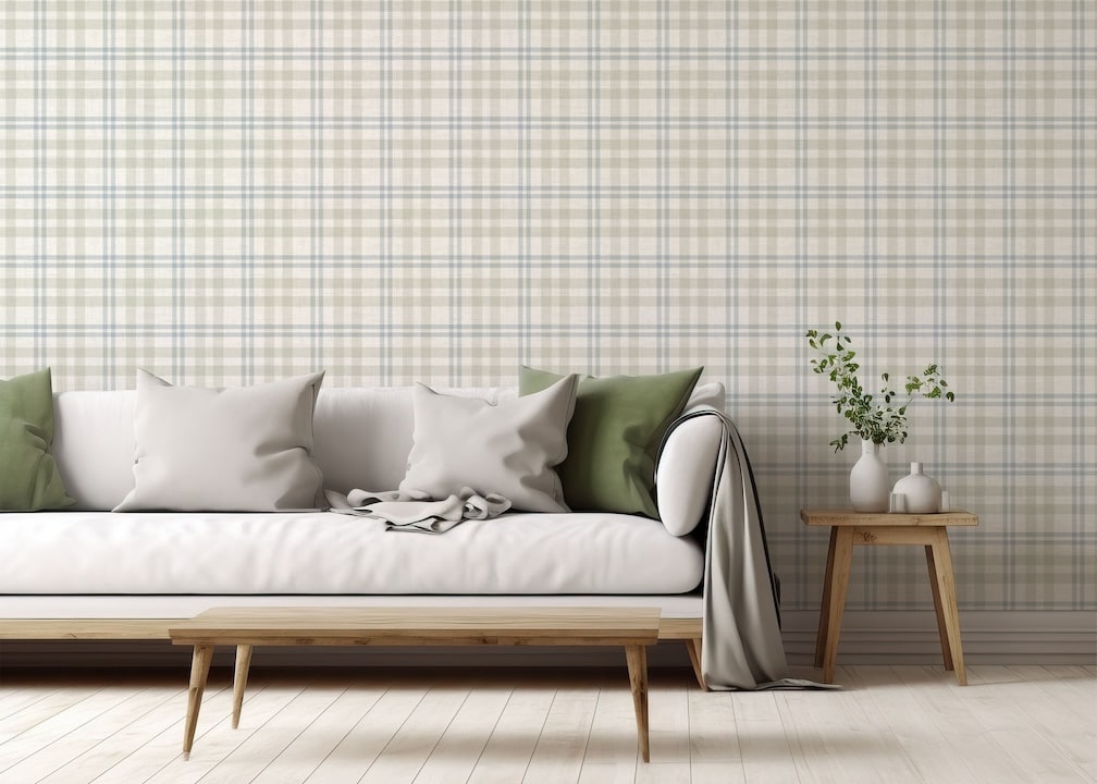 Arthouse Countryside Check Natural Wallpaper