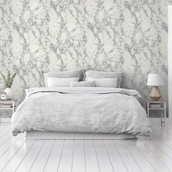 Arthouse Carrara Marble Silver Wallpaper