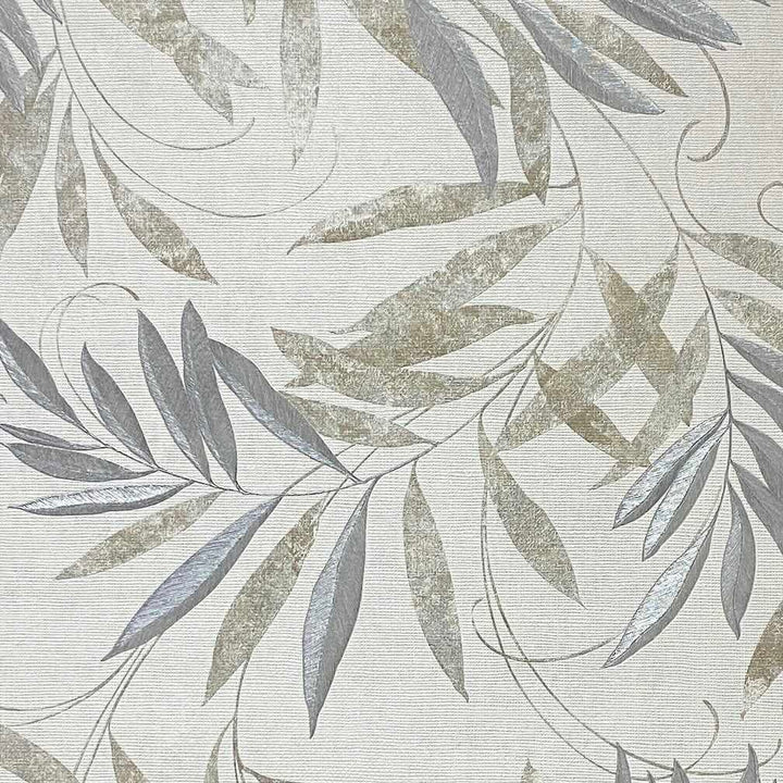 Arthouse Luxury Leaf Natural Grey Wallpaper