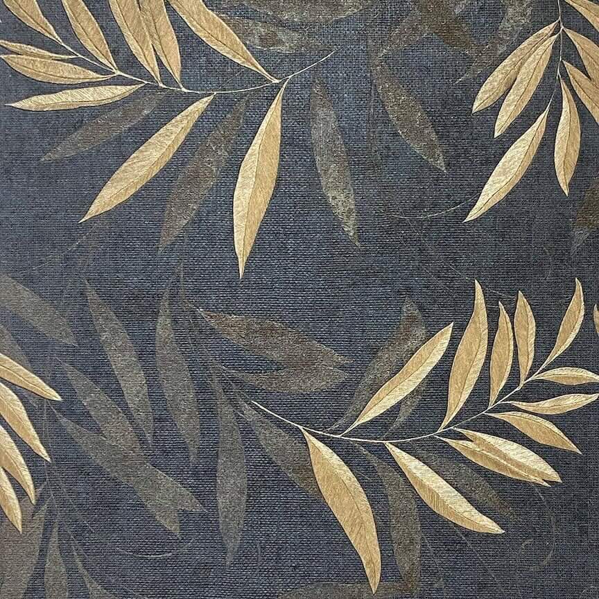 Arthouse Luxury Leaf Navy Champagne Wallpaper