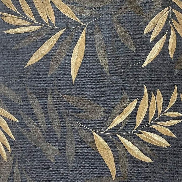 Arthouse Luxury Leaf Navy Champagne Wallpaper