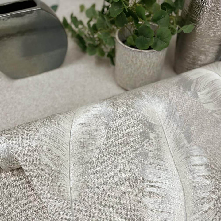 Belgravia Ciara Feather Soft Silver Wallpaper