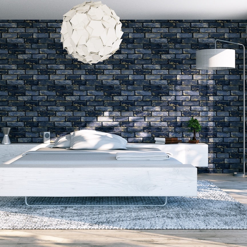 Arthouse Metallic Brick Navy/Gold Wallpaper