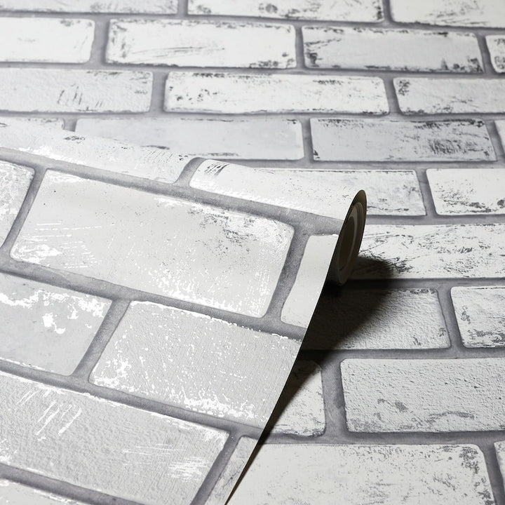 Arthouse Metallic Brick White/Silver Wallpaper