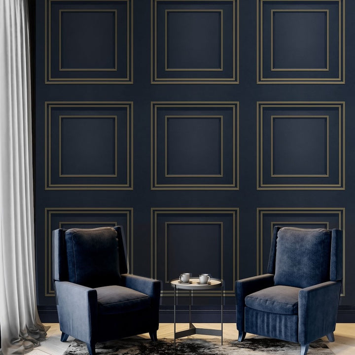 Belgravia Amara Panel Navy & Gold Wallpaper