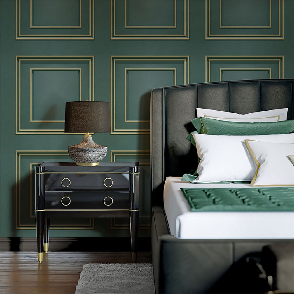 Belgravia Amara Panel Deep Green & Gold Wallpaper