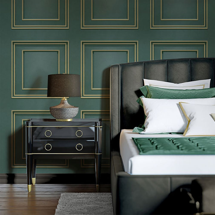 Belgravia Amara Panel Deep Green & Gold Wallpaper